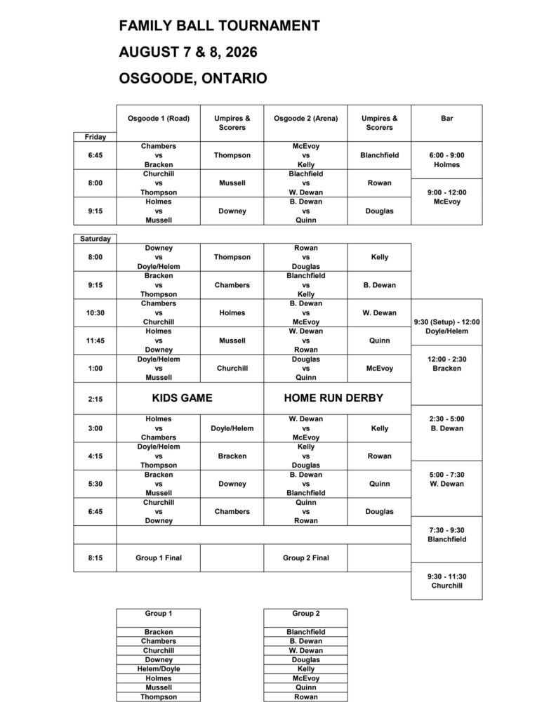 2026 Osgoode Family Ball Tournament Schedule